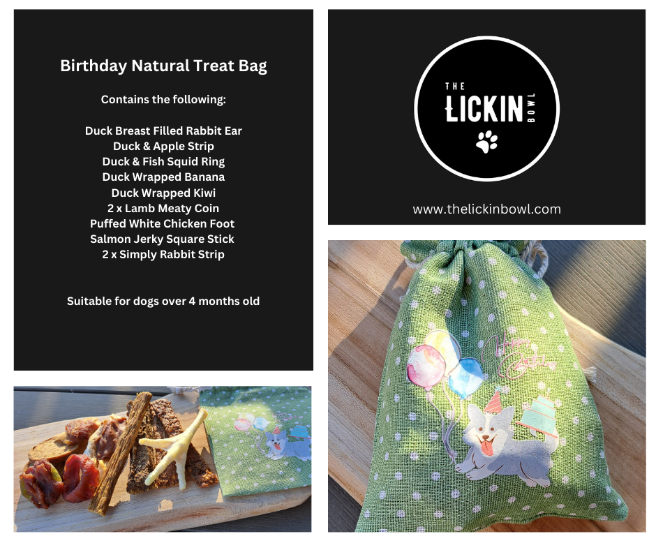 Birthday Treat Bag with a variety of treats & chews - Blue