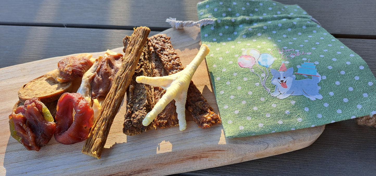 Birthday Treat Bag with a variety of treats & chews - Pink